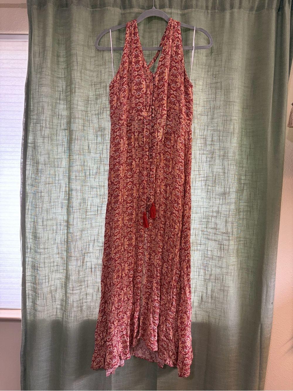 Cotton Candy Red Floral Wrap-Front Maxi Dress